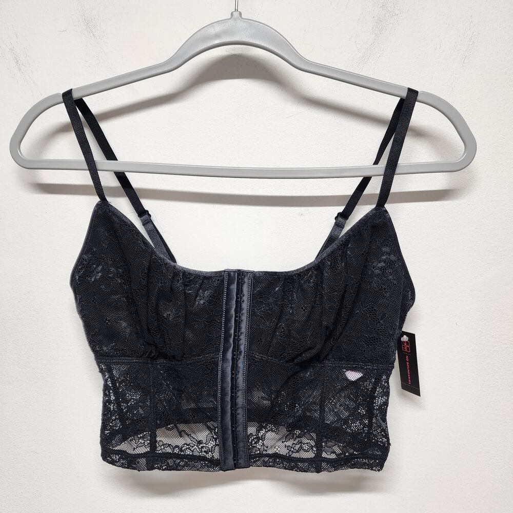 No Boundaries Black Allover Lace Bustier Top Size M Cropped Grunge Goth Coquette